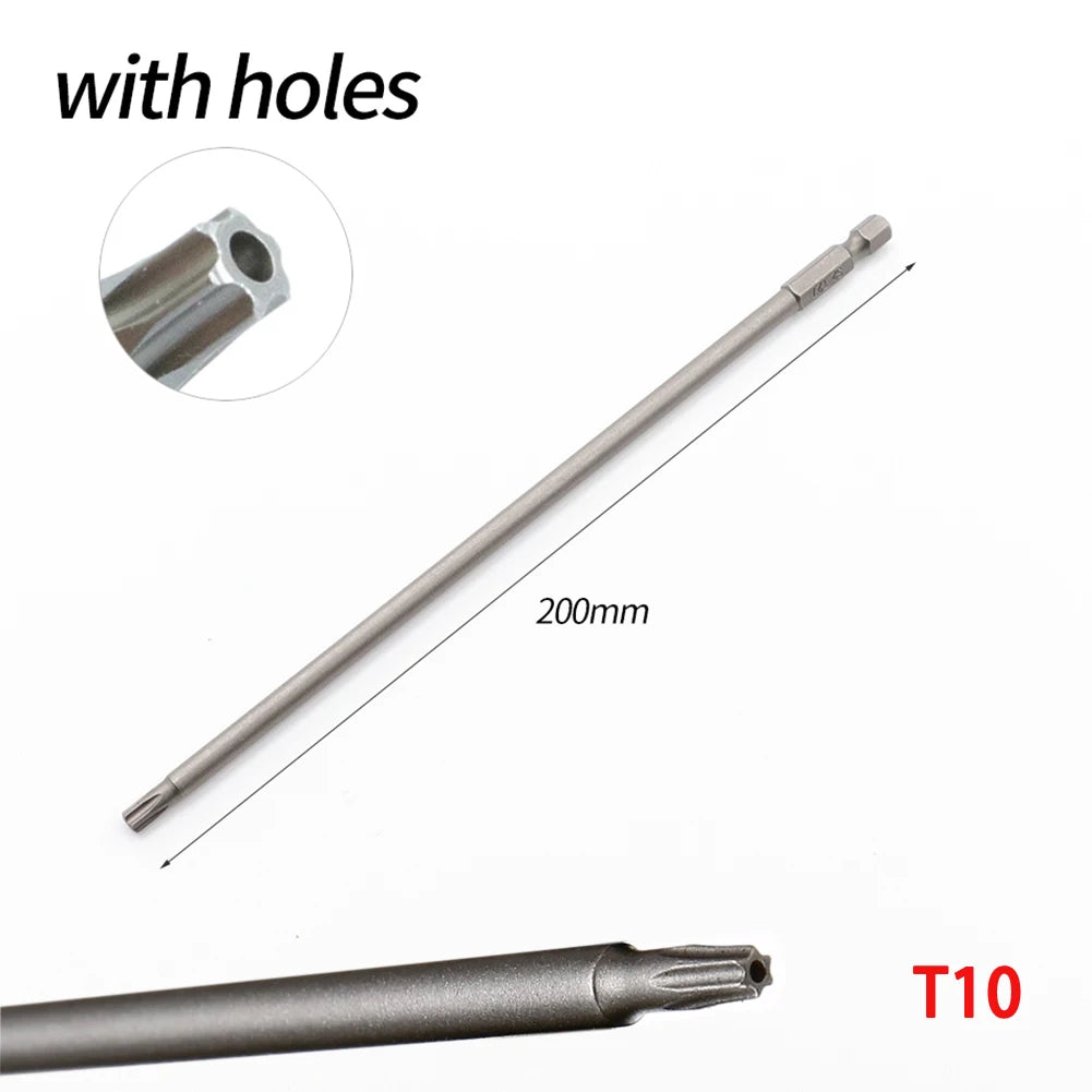 7.78In Hollow Torx Screwdriver Bit Hex Shank T8-T40 Tool For Exact Screw Unscrew Steel Electric Screwdrivers DIY Hand Tools Qme T10