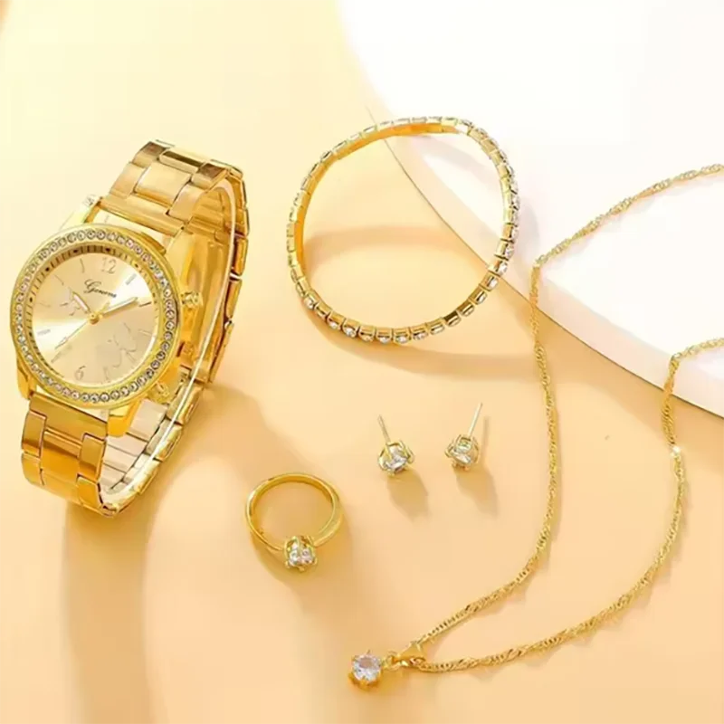 6pcs Leisure and Fashion Steel Belt Love Women's Watch Set Qme