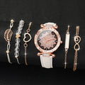 6PCS Bracelet Women's Watch Set Women's PU Leather Strap Quartz Watch Bracelet Set Qme 6PCS Set Without Box