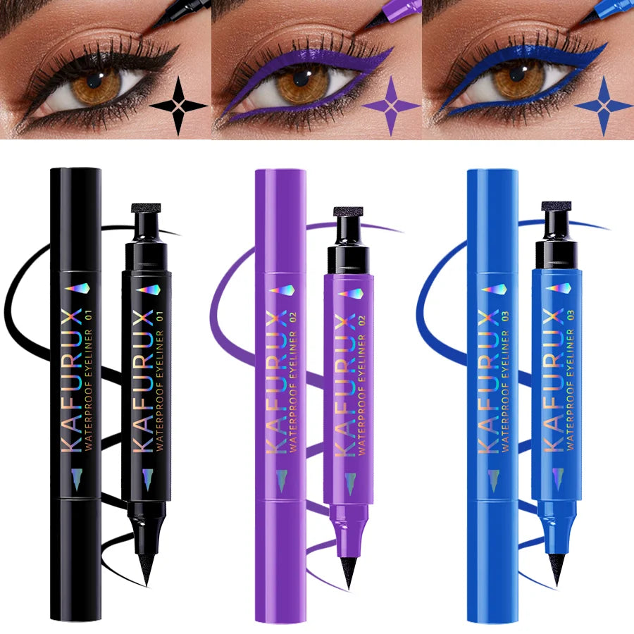 3 Colors Double Head Star Seal Eyeliner Waterproof Stamp Pen Black Qme