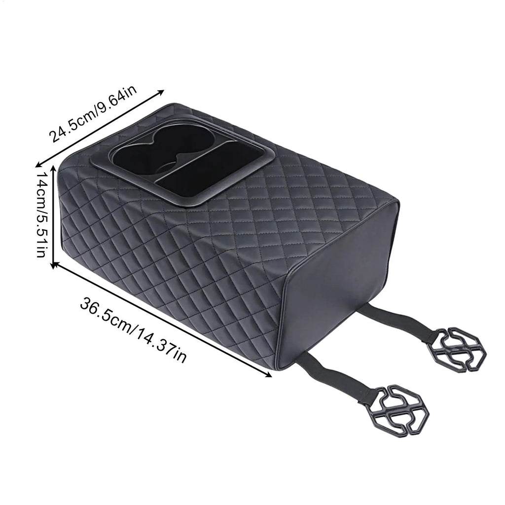 Car Armrest Box Cushion, Auto Center Console Armrest Cushion With 2 Cup Holder PU Leather Armrest Pad Portable Car Amrest Qme