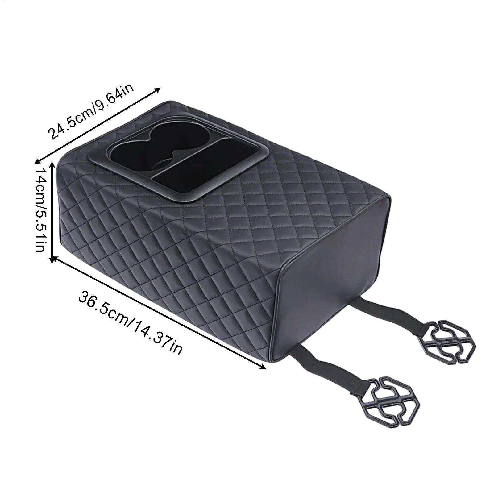 Car Armrest Box Cushion, Auto Center Console Armrest Cushion With 2 Cup Holder PU Leather Armrest Pad Portable Car Amrest Qme