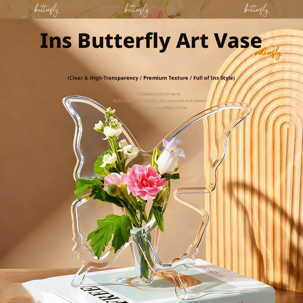 Butterfly Flower Vase Clear Acrylic Vases Flowers Decoration Consoles Qme