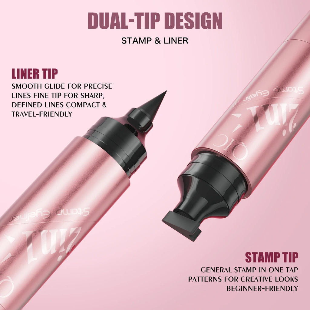 2 In 1 Double Head Stamp Eyeliner Waterproof Sweatproof Smudgeproof Quick Dry Black Liquid Eyeliner Natural Eye Makeup Qme