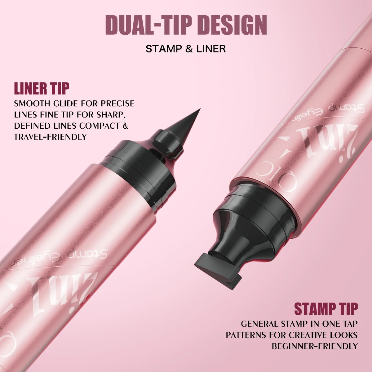 2 In 1 Double Head Stamp Eyeliner Waterproof Sweatproof Smudgeproof Quick Dry Black Liquid Eyeliner Natural Eye Makeup Qme