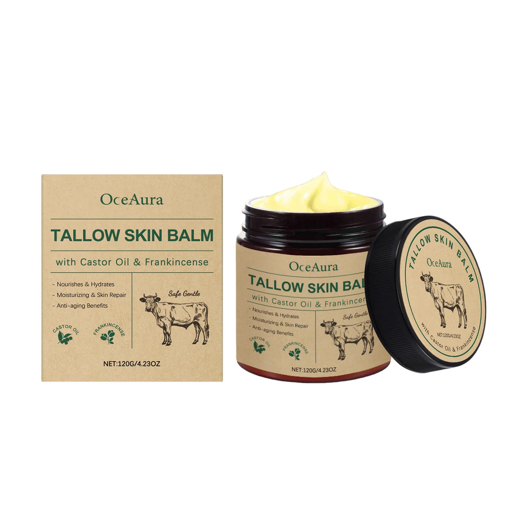 OceAura Tallow Skin Balm Castor Oil Frankincense Infused Nourishing Hydrating Anti-aging Sensitive Skin Friendly Skin Care Cream Qme 120g