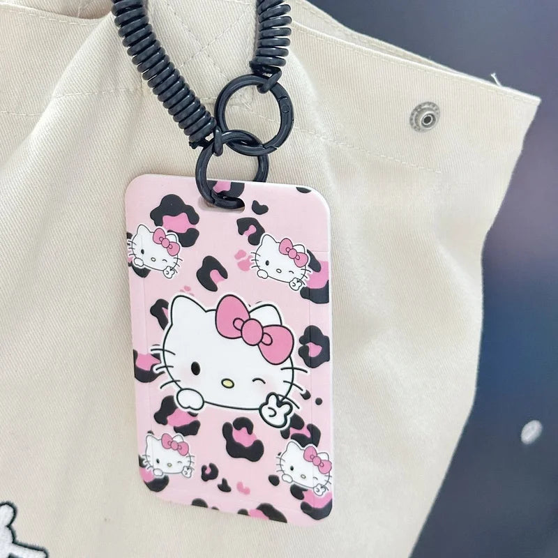 Hello Kitty Leopard-Print Cat Card Holder Student Campus Meal Card Water Card Access Card Lanyard, Neck Strap, and Keychai Qme
