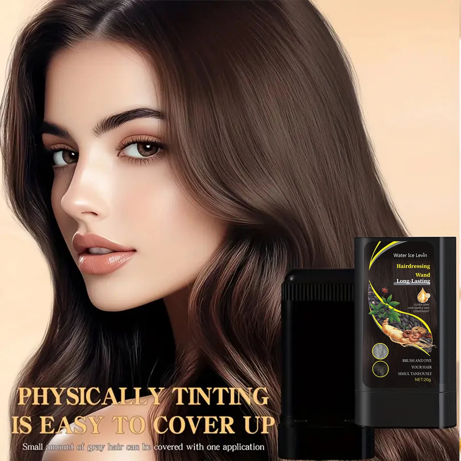 20g Quick Hair Dye Stick, Long-Lasting Effect, Portable Brush Design, Easy to Touch up Color Anytime at Home or on the Go, Suitable for Brown and Black Hair Qme Black
