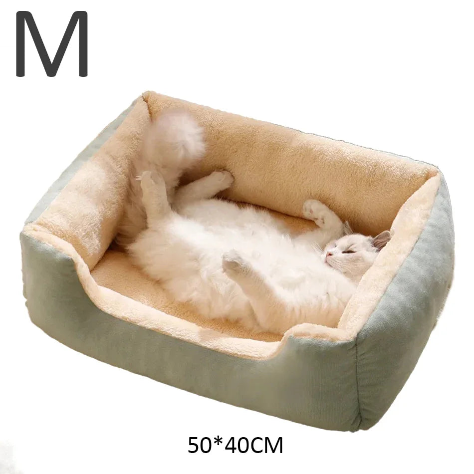 Bed for Cats Pet Products Cushions Kitten Goods Accessories Dog All Houses Supplies Things Accessory Habitats Basket House Beds Qme Green-M