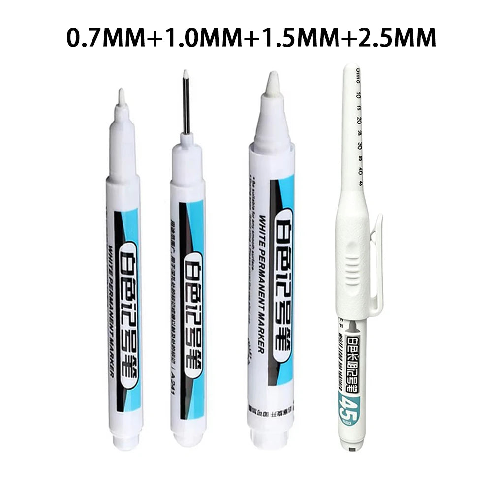 White Marker Pens 0.7/1.0/1.5/2.5mm Oily Waterproof White Gel Pen And Ink DIY Graffiti Markers Stationery Wrting Supplies Qme 4 Pcs mix