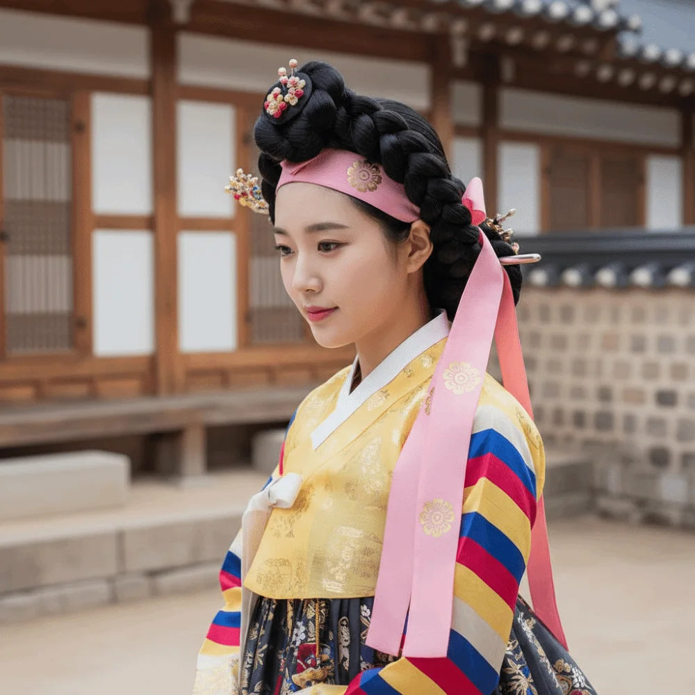 Gift Flower Korean Headband Ribbon Court Korean Hanbok Hairband Hair Clip Headdress Stage Dance Costume Performance Qme