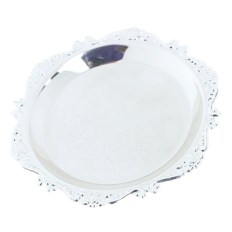 Silver Golden Iron Tray Glossy Plate Decoration Ornaments Buffet Qme Silver
