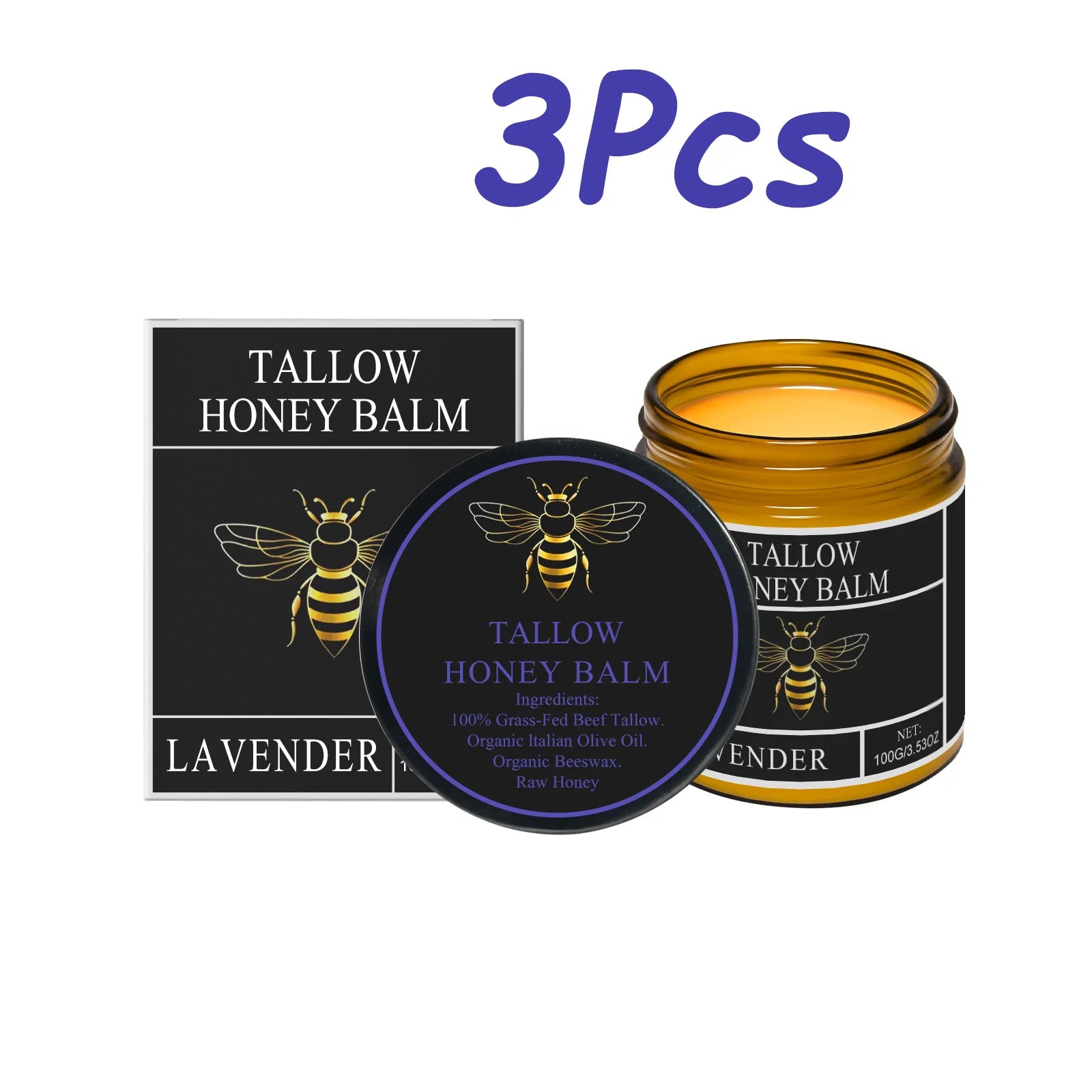 Beef Tallow Honey Cream Moisturizing Firming Soft Smoothing Skin Soothing Reduce Redness Hydrating Nourishing Tallow Honey Balm Qme 3Pcs
