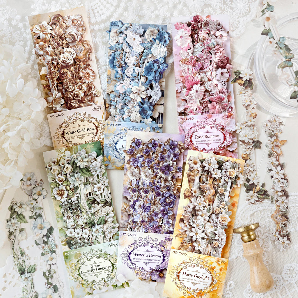 10pcs/bag Long Strip Sticker Bag The Gallery Series Exquisite Plant Flower Craft Sticker Notebook Photo Frame Cup DIY Decoration Qme