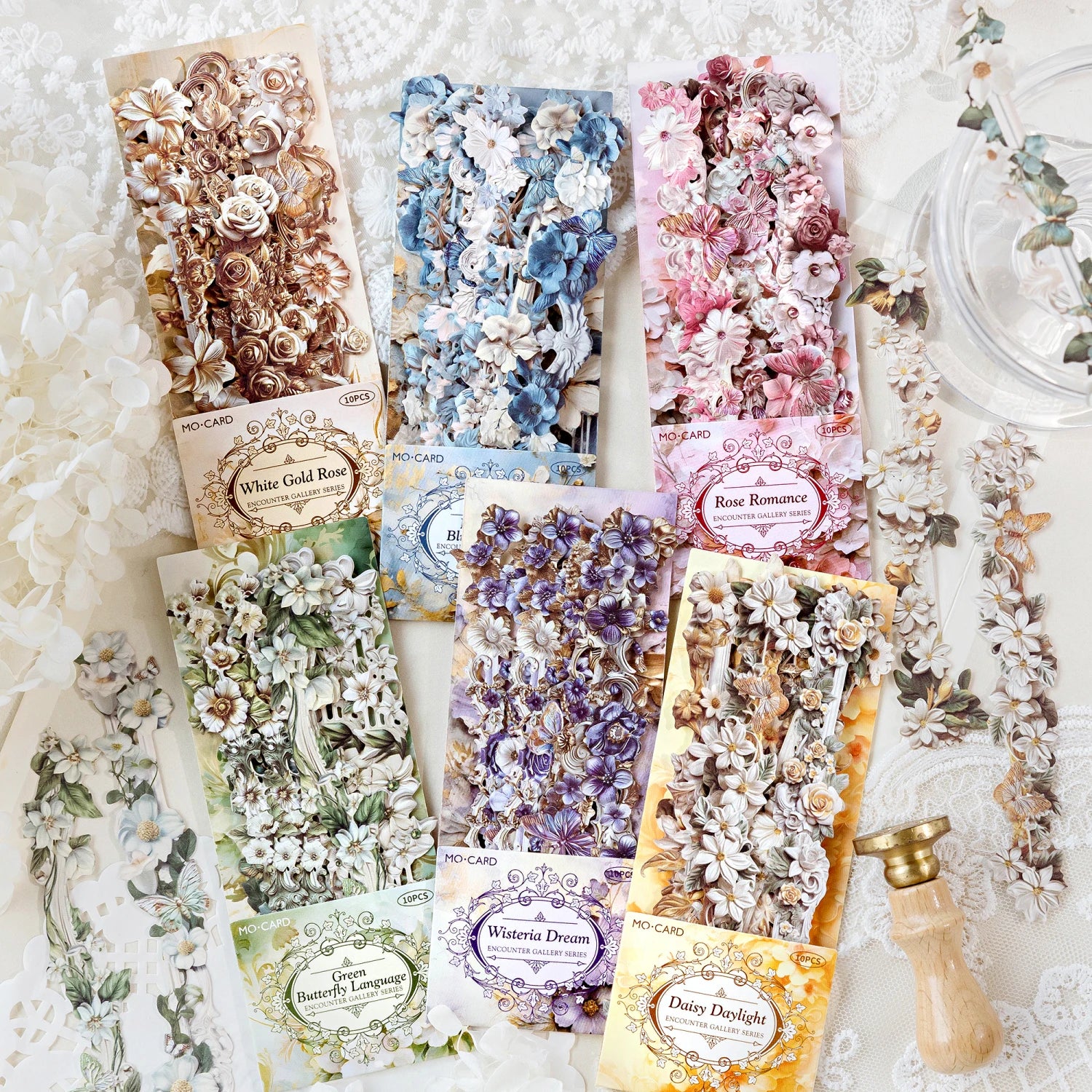 10pcs/bag Long Strip Sticker Bag The Gallery Series Exquisite Plant Flower Craft Sticker Notebook Photo Frame Cup DIY Decoration Qme