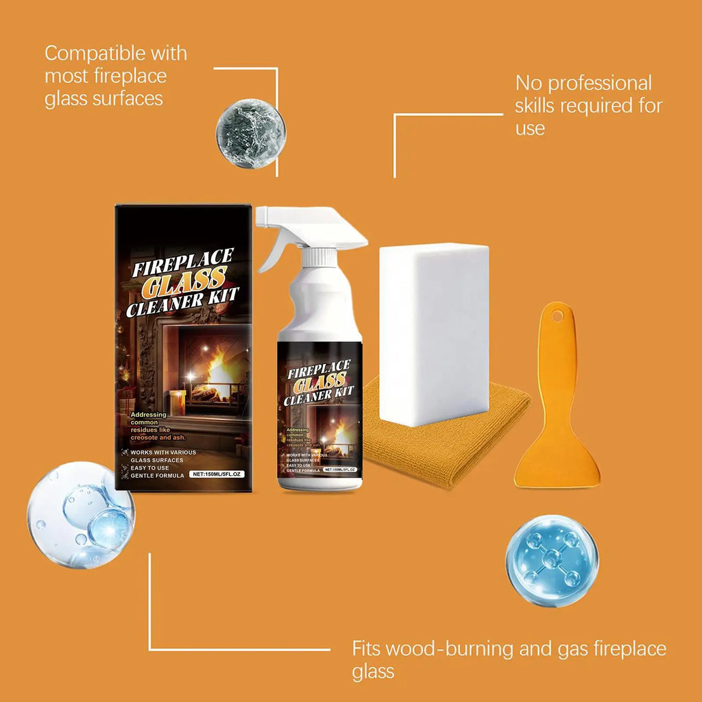 Fireplace Glass Cleaner Heavy-Duty Cleaning Agent 150ml Fireplace Glass Hearth Cleaner for Steel Grates Screen Brick Tile Marble Qme