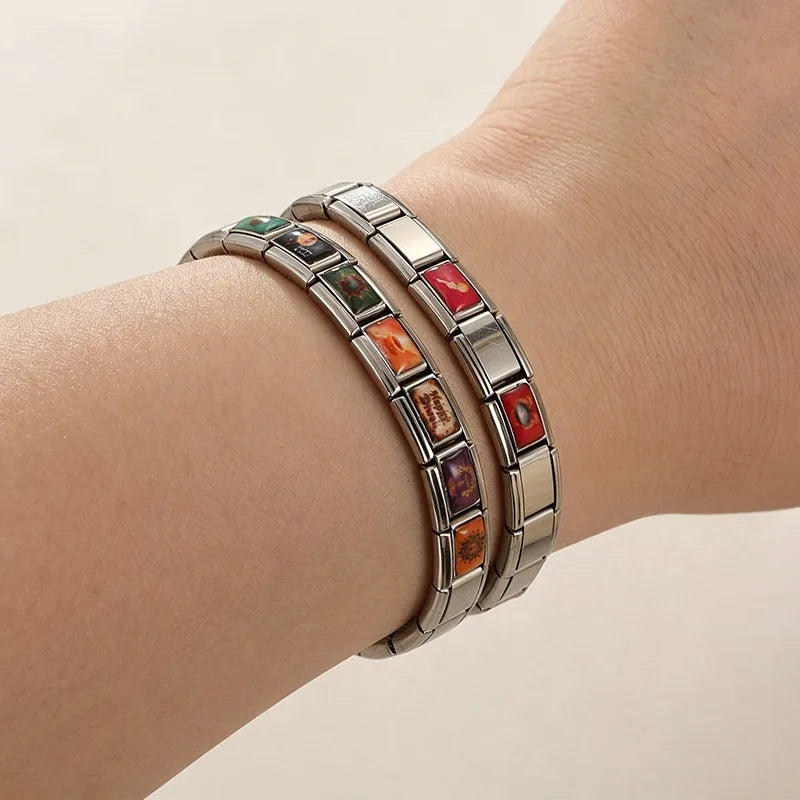 Happy Diwali Light up the Lights Italian Charm Links Fit 9mm Stainless Steel Men Women Y2K Bracelet DIY Making Jewelry Gifts Qme