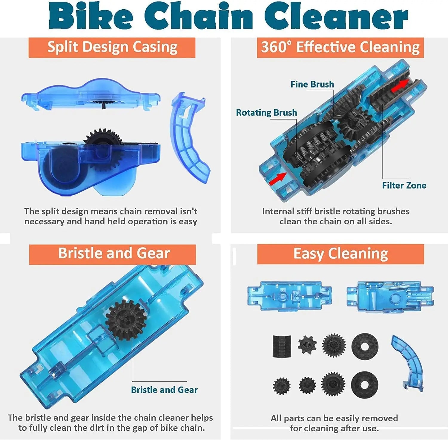 Bike Chain Cleaner, 4 Pack Bike Cleaning Kit, Portable Bike Chain Scrubber and Chain Brush, Bicycle Cleaning Brush Tool Qme
