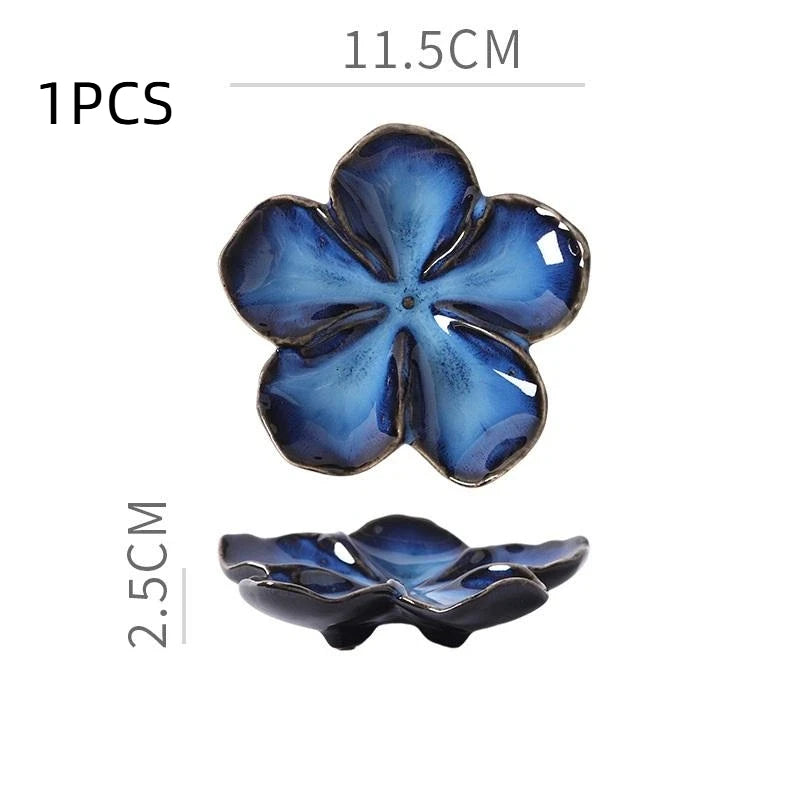 1PCS Ceramic Craft Dish Flower Shaped Small Dish Creative Dipping Sauce Small Dish Multi-color Kiln Transformed Dish Gift Qme Dark blue