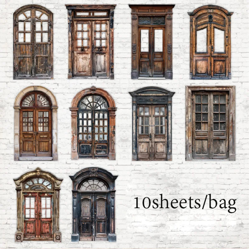 Vintage Door Frame Sticker Pack 10 Sheets/Bag Scrapbook Stationery DIY Journal Phone Case Notebook Decoration Qme 1