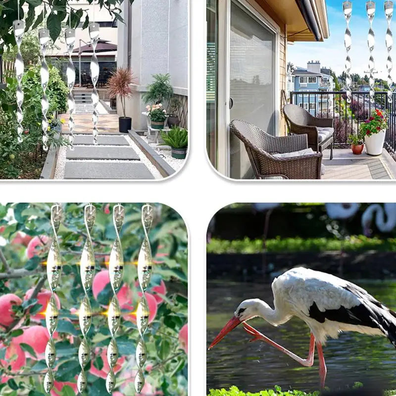 6/10/12Pcs Sparkling Bird Repellent Spiral Reflectors Silvery PS Hanging Deterrents For Garden Scare Away Woodpeckers Pigeons Qme