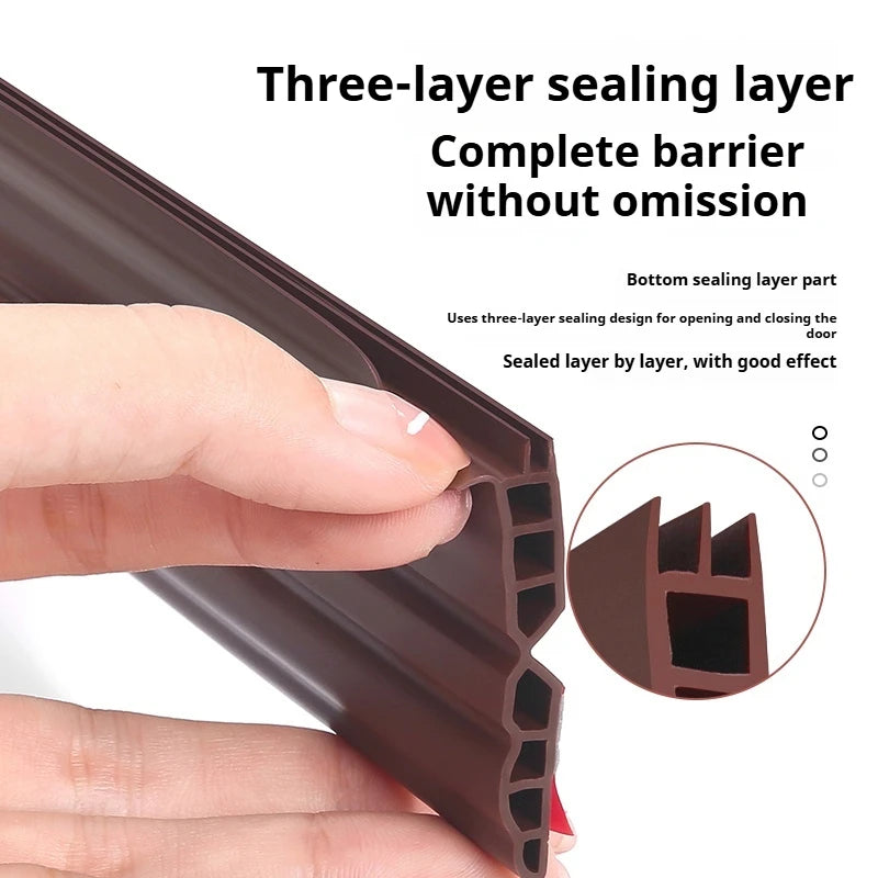 1-4Pcs Anti-Cold TPE Door Bottom Seal Strip 1M Self-adhesive Thicken Wearproof 3 Layers Windproof Door Gap Weather Strip Qme