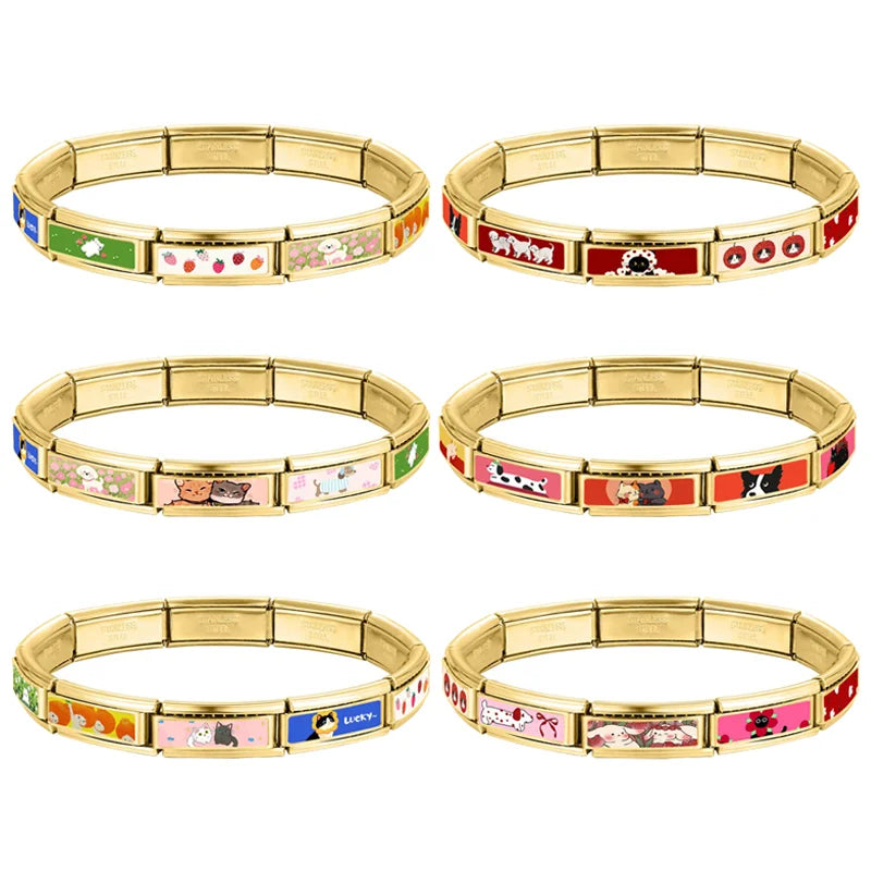 2025 New Dreamy Rabbits Flowers Cute Cats Dogs Charm Bracelet Fit 9mm Bracelet Stainless Steel Italian Links Making DIY Jewelry Qme