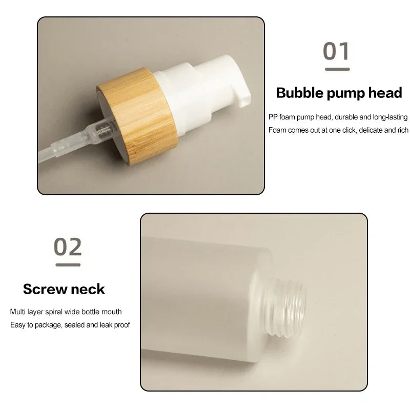 Travel Bamboo Foam Pump Bottle Empty Face Cleaner Cosmetic Shampoo Qme