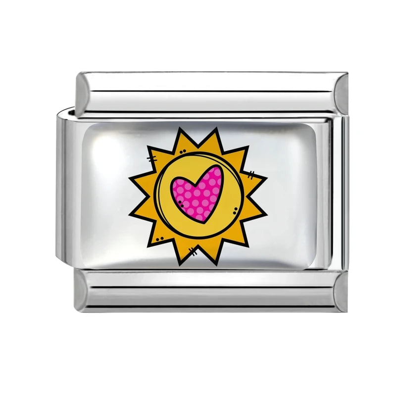 Design Colorful Earth Sun Sunflowers Stainless Steel Link Fit Italian