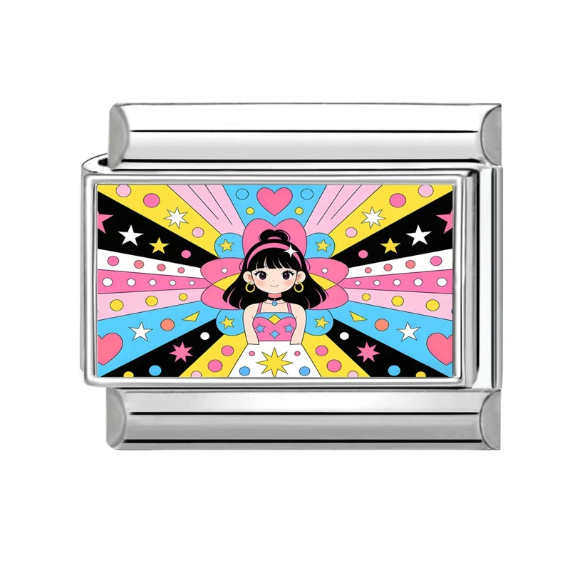 2026 Fashion Doodle Painting Beauty High-heel Swim Pool Beach Italian Charm Links Fit 9mm Bracelet Stainless Steel DIY Jewelrys Qme Style 14
