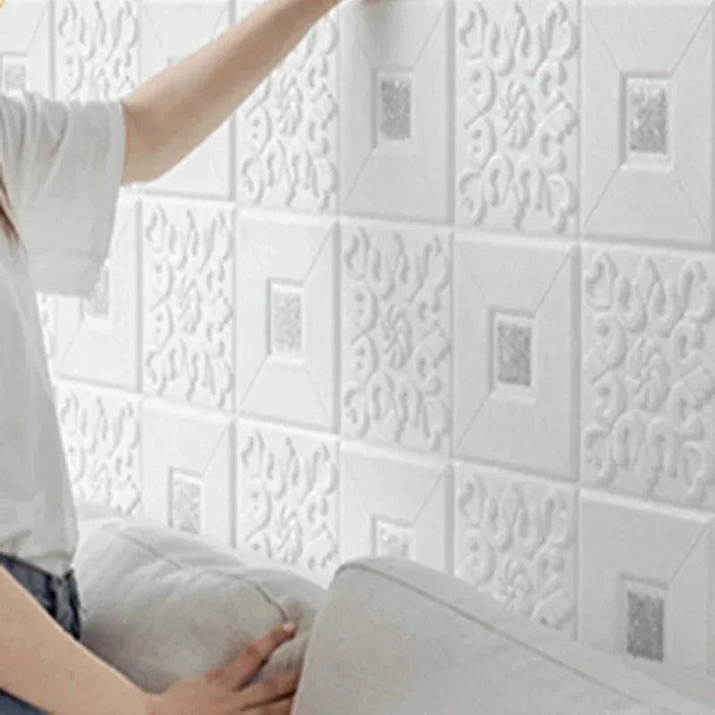 35X35cm Gold Retro Brick Foam Wall Sticker Wallpaper Waterproof Self Qme