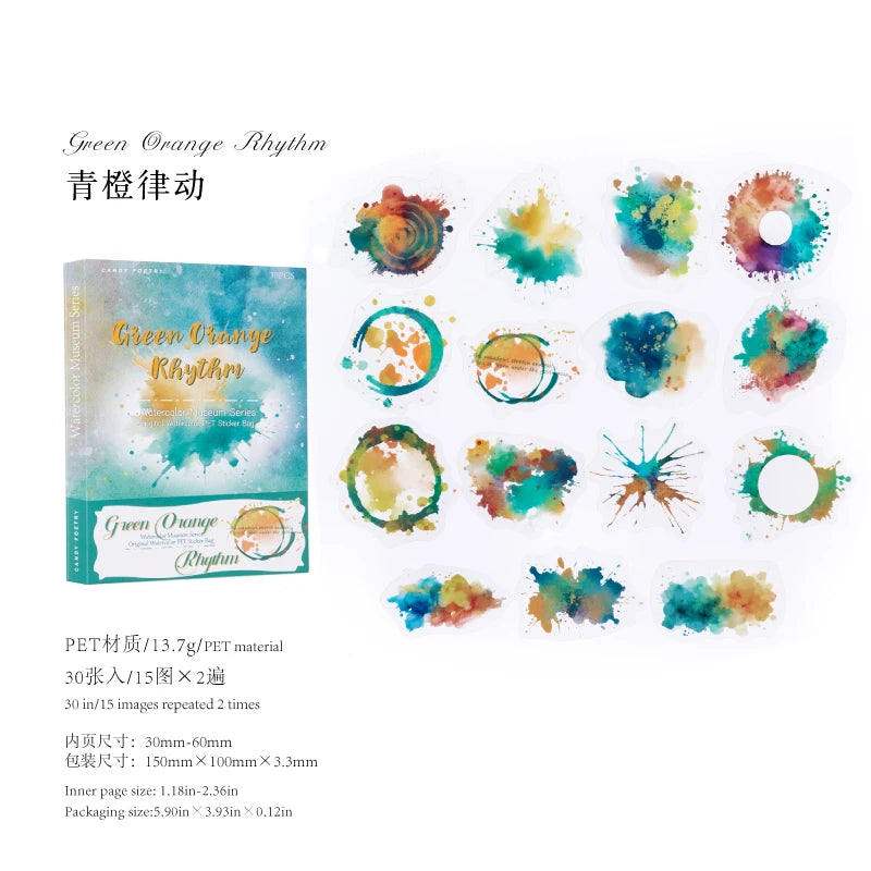 30Sheets/bag PET Sticker Bag Watercolor Blending Sticker Hand Account Collage Material For Greeting Card Notebooks Decoration Qme 2