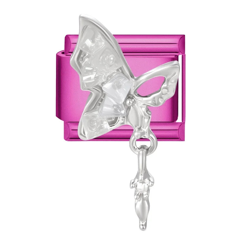 Y2K Rose Color Series Zircon Flower Butterfly Italian Charm Links Fit 9mm Stainless Steel Bracelet Women Jewelry DIY Making Gift Qme Style 25