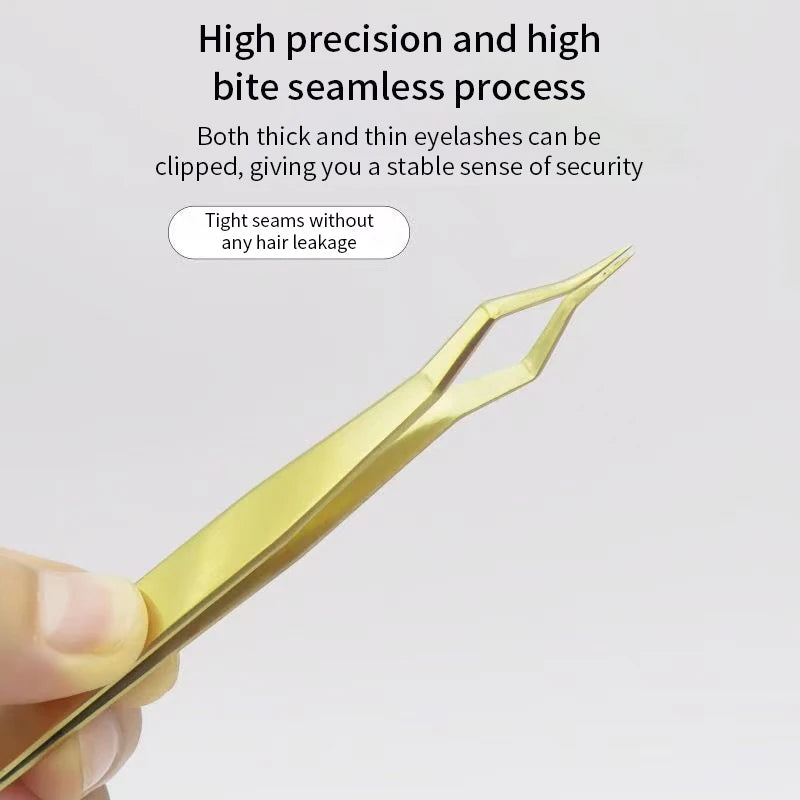 Lash Extension Tweezers Anti Slip Stainless Steel Curved Tip Straight Qme