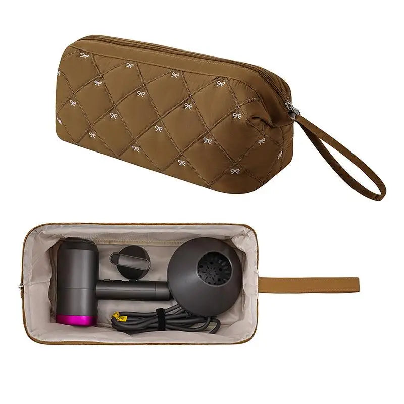 Waterproof Zipper Cosmetic Bags Women Hair Dryer Storage Bag Travel Qme Brown