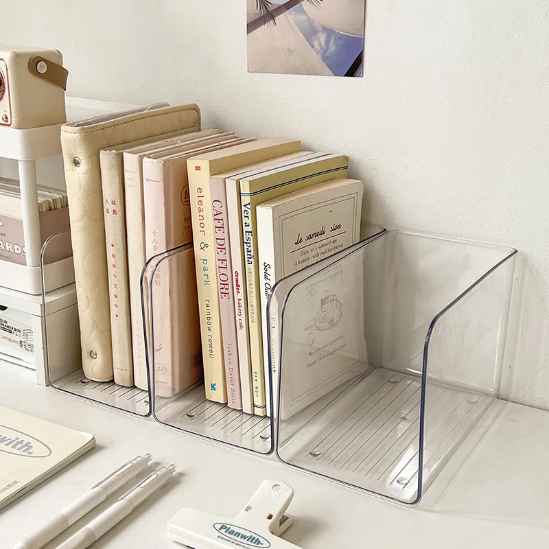 U-shaped Book Folder Desk Storage Rack Home Office Portable Acrylic Qme
