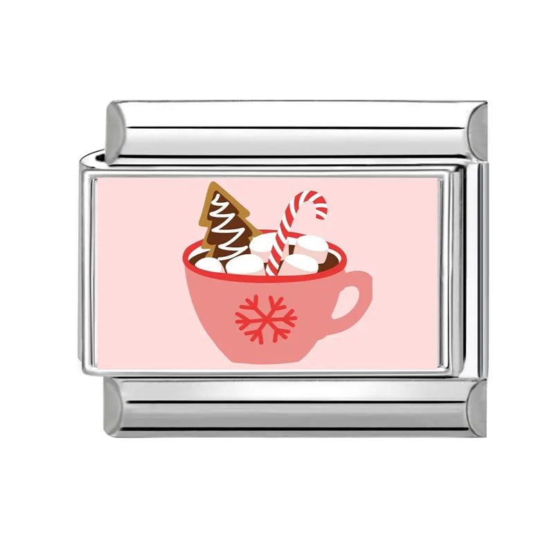 2025 Original Pink Christmas Tree Snowman Xmas Elk Wreath Sock Santa Claus Italian Charm Fit9mm Stainless Steel Bracelet Jewelry Qme Style 16