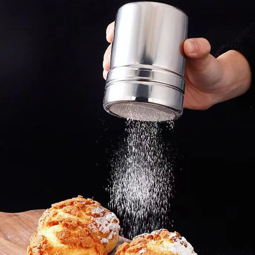 Powder Shaker Duster Stainless Steel Flour Sifter and Shaker Bottle Sleek and Stylish Powder Shaker for Salt Sugar Cocoa Flour Qme