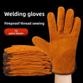 2 Pairs Genuine Cowhide Welding Gloves Heat Resistant Protective Work Gloves for Electric Arc TIG MIG Welding Qme Short-Yellow