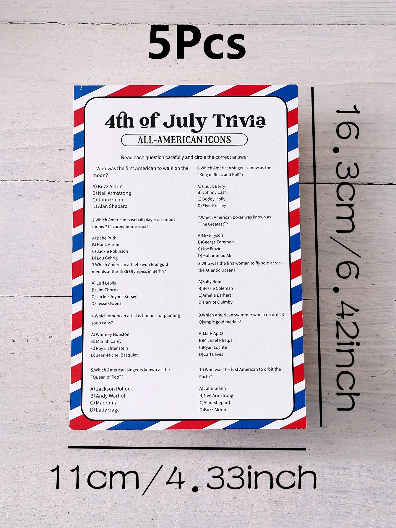 5–30 Pcs Red and Blue Striped American Independence Day Game Cards: Perfect as Independence Day Gifts or Party Favors Qme White-5Pcs