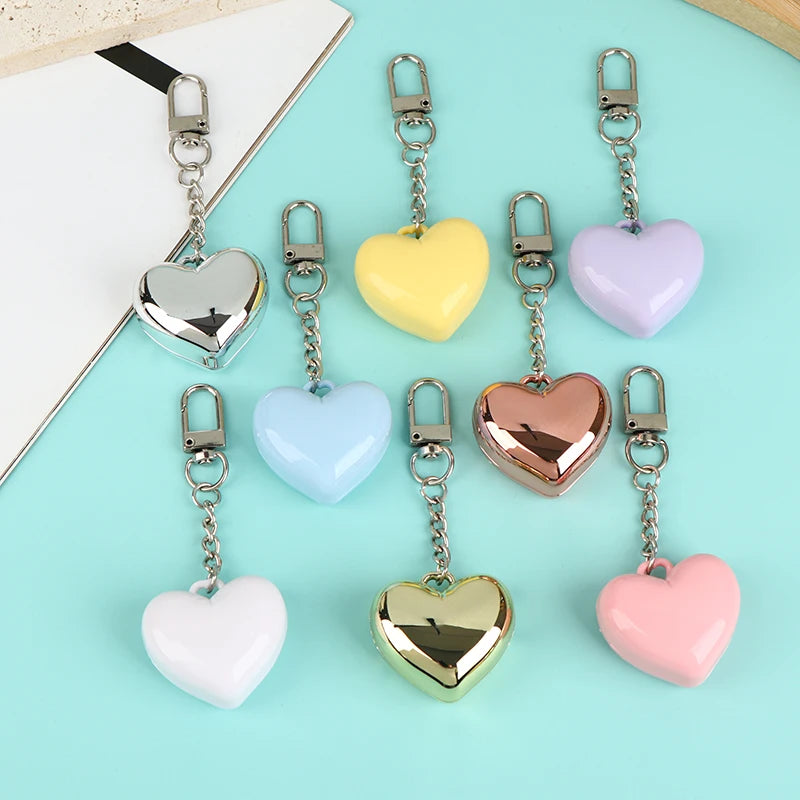 Heart-shaped Mini Empty Compact Mirror Aluminum Pan Keychain Blush Qme