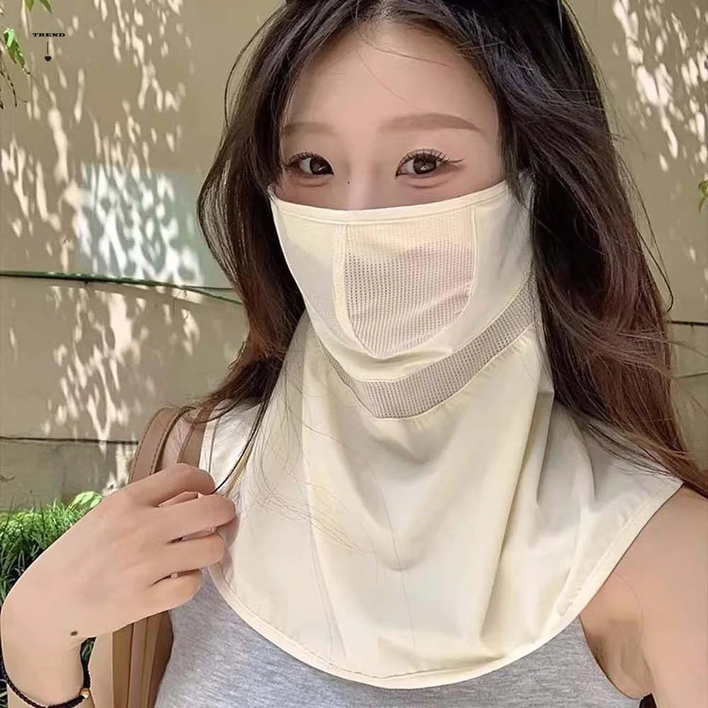 Outdoor Work Ice Silk Neck Sunscreen Mask Thin Solid Color Face Sun Protection Elastic Lightweight Breathable Sunshade Mask Men Qme