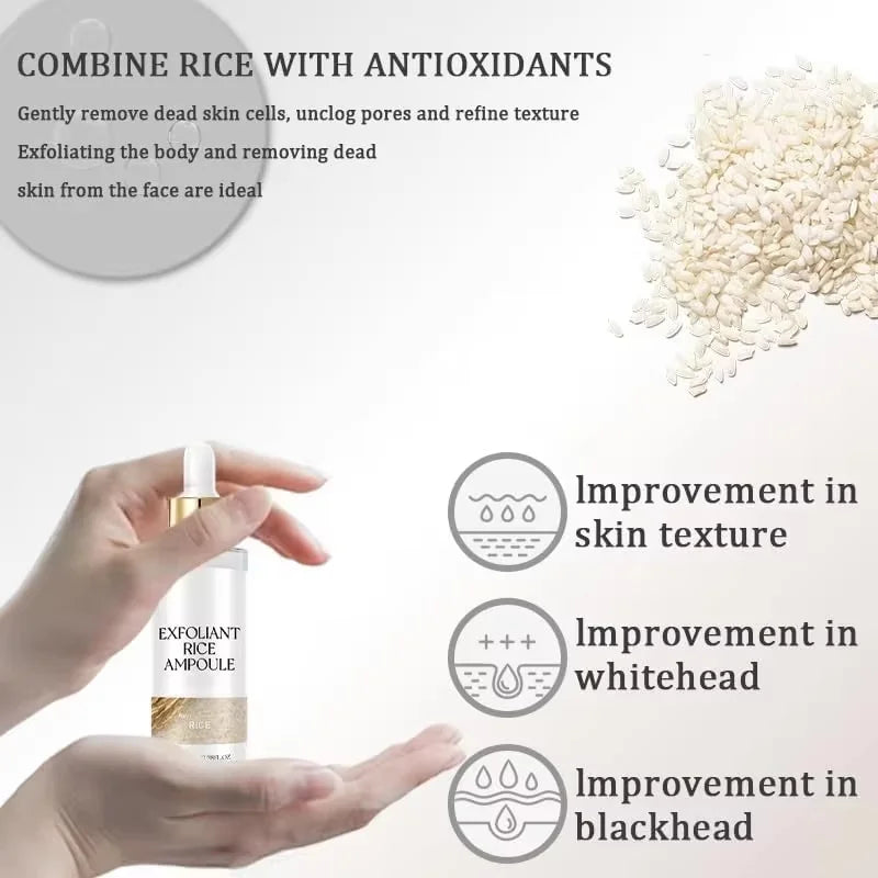 Black&White Rice Exfoliating Essence Dead Skin Remover Facial Glowing Replenisning Shrink Pore Hyaluronic Acid Brightening Serum Qme