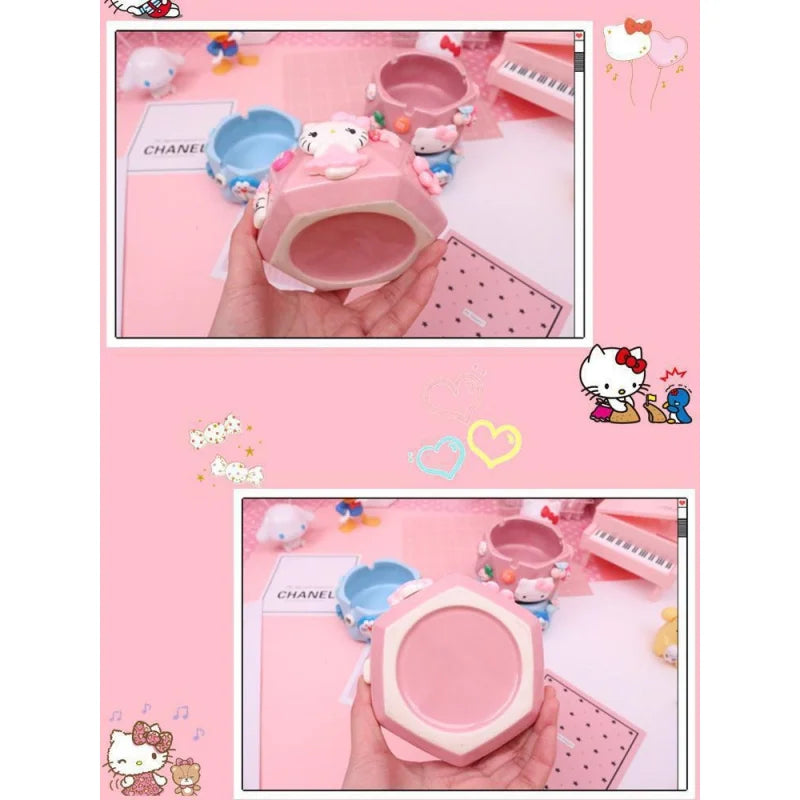 Hello Kitty Cute Cartoon Ashtray Pink Ceramic 3D Geometric Qme