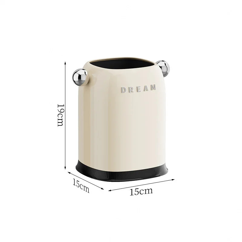 Luxury Home Trash Can for Living Room&Bedroom Garbage Bin Decorative Wastebasket for Office,Bathroom&Desktop,Storage Solution Qme S-Cream