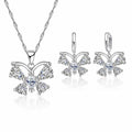 Exquisite Jewelry Sets Genuine 925 Sterling Silver Color Zircon Pendant Necklace Earrings for Women Crystal Bowknot Bijoux Qme Default Title