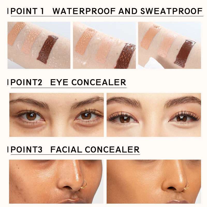 Matte Concealer Cream Waterproof Lightweight Long-lasting Full Qme