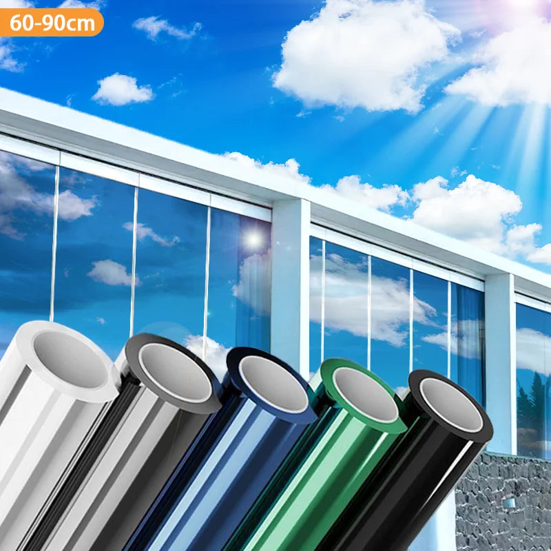 Tinted Window Privacy Film Sun Blocking Heat Control Reflective Window Films Vinyl Mirror Foil Non Adhesive Glass Window Sticker Qme