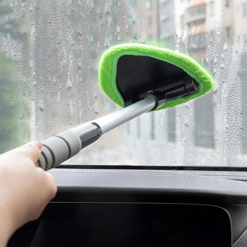Car Glass Cleaner Windshield Cleaning Tool with 2 Microfiber Pads Windshield Washer Brush Extendable Handle for Car & Home Use Qme