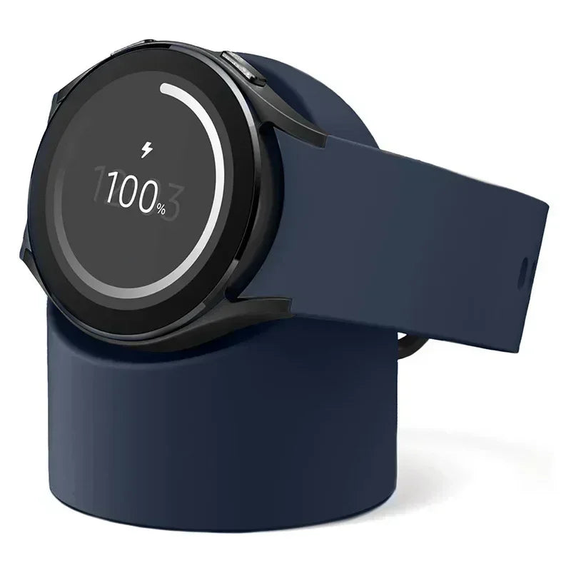 Compatible with Samsung Galaxy Watch 7 6 5 Charger Stand 40 44 46mm Galaxy Watch 5Pro Charger silicone Stand Charging base Qme Dark Blue